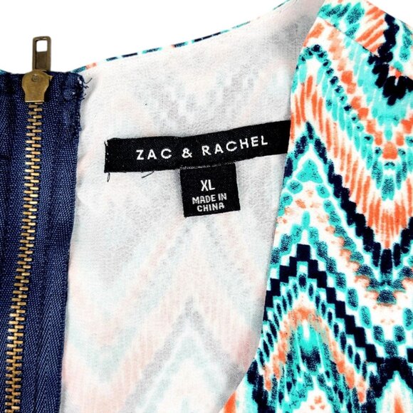 Womens XL Zac & Rachel Chevron Aztec Print Zipper Back Design Layered Sheer Top - Picture 8 of 12